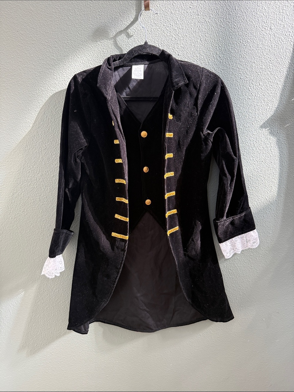 Black Velvet Colonial Style Coat Vest with Gold Trim Sz Youth XL 10/12